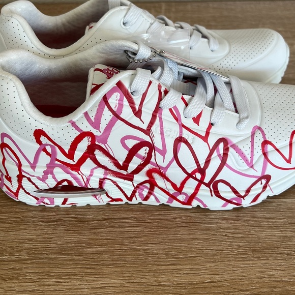 Skechers White w Red Heart Sneakers: JGoldcrown X Sketchers Collab - Picture 2 of 8